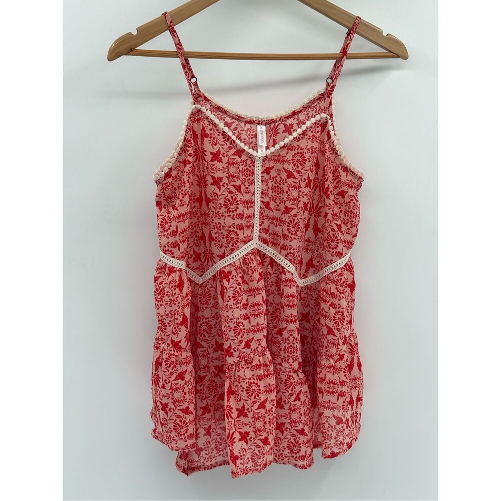 Xhilaration Babydoll Tank Top Women Medium Red‎ White Floral Flowy Y2K